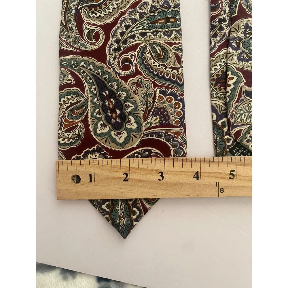 Christian‎ Dior Monsieur Mens Silk Paisley Tie Burgundy Green Gold Made in USA